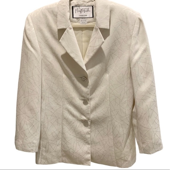 Vintage Mary McFadden Ivory Textured Blazer Rhinestone Buttons Sz 12 - Picture 1 of 11